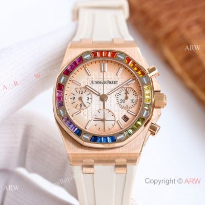 Super Clone Swiss Audemars Piguet ROO Rainbow Bezel watch 37mm Women